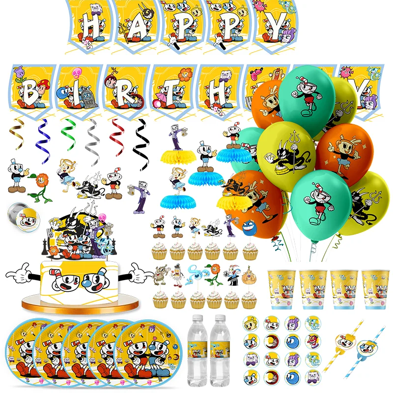 Cuphead Cartoon Theme Birthday Party Decoration Supplies Disposable Cups plate Balloon Background Baby Shower Children Gift Toy