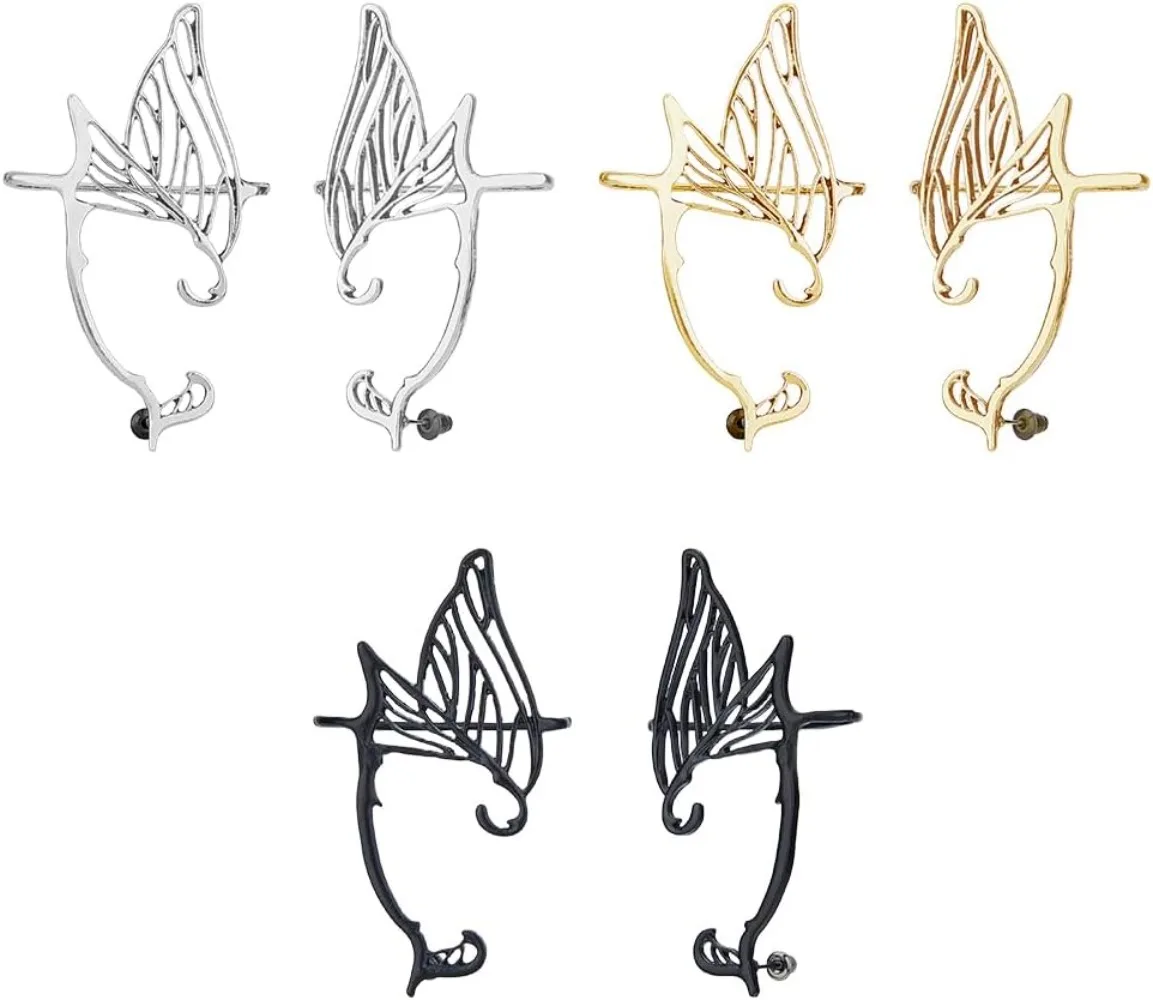 3 Colors Wing Ear Cuffs Earrings 3 Pairs Vintage Elves Ear Cuff Elf Cartilage Earrings Hollow Wrap Stud Earring making kit