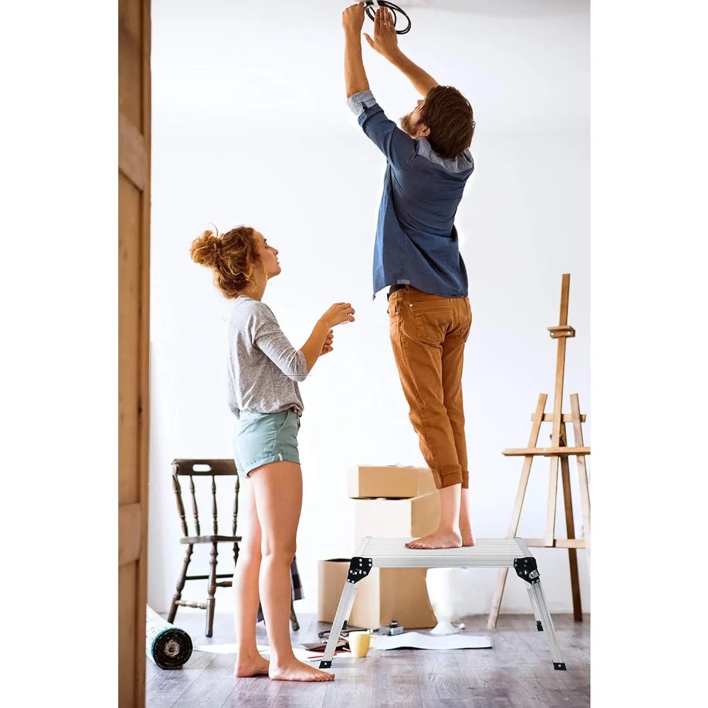 LEADALLWAY Work Platform Aluminum 30x12x20 Step Ladder Heavy Duty Foldable Aluminum Platform 330 Lbs Capacity
