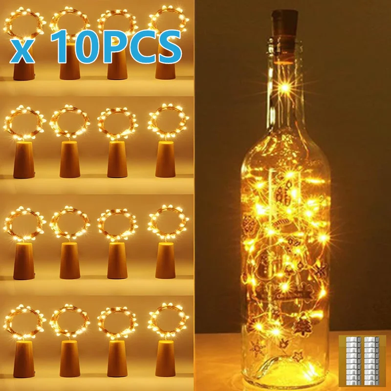 10pcs LED Wine Bottle Cork String Lights Garland Wine Bottle Fairy Lights Holiday Christmas Decoration Copper Wire Lights String