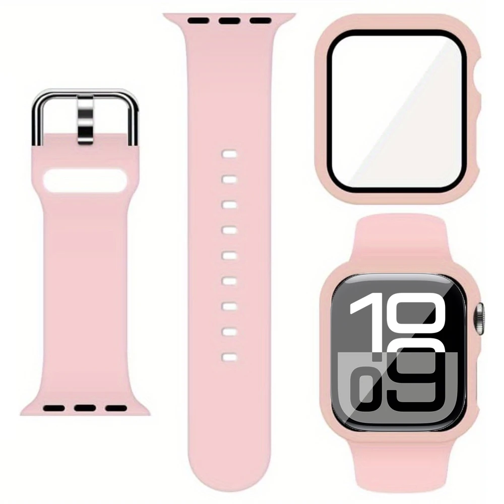 Vidrio + funda + correa para Apple Watch Band 49mm 44mm 40mm 45mm 41mm 38mm 42mm 46mm correa de silicona iWatch Series 10 9 8 7 Ultra SE