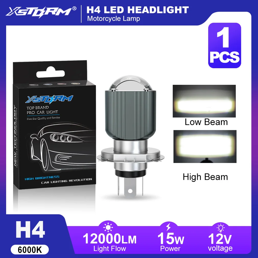 H4 LED Headlight for Motorcycle BA20D Lens Projector Headlight 15W 12000LM LED H4 Canbus Bi Led Projector Light Blub 12V