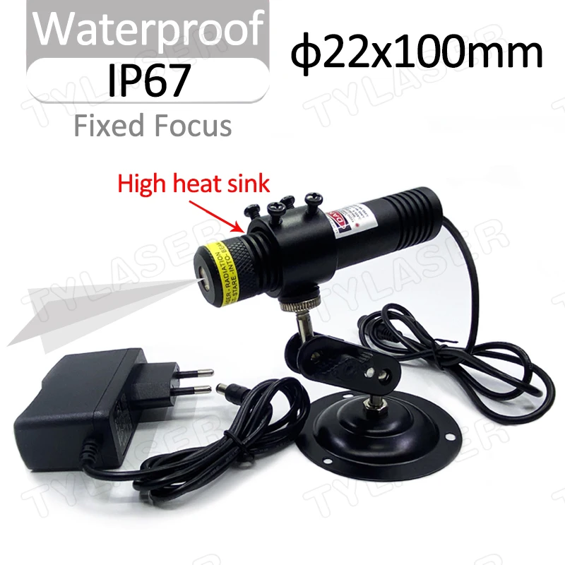 Waterproof IP67 D22X100mm 980nm Glass Lens IR Cross Line 50mW Laser Module for Cutting Positioning Free with Bracket and Adapter