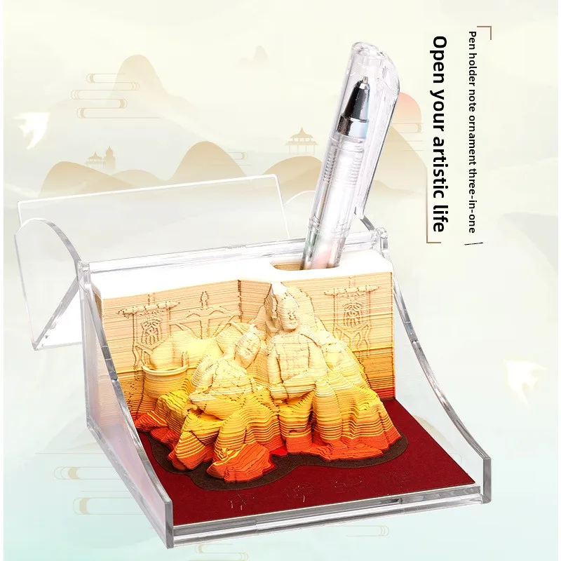 Xi'an cultural criativo 3d nota pegajosa estéreo escultura em papel artesanato criativo arte de papel guerreiro terracota nota decorativa