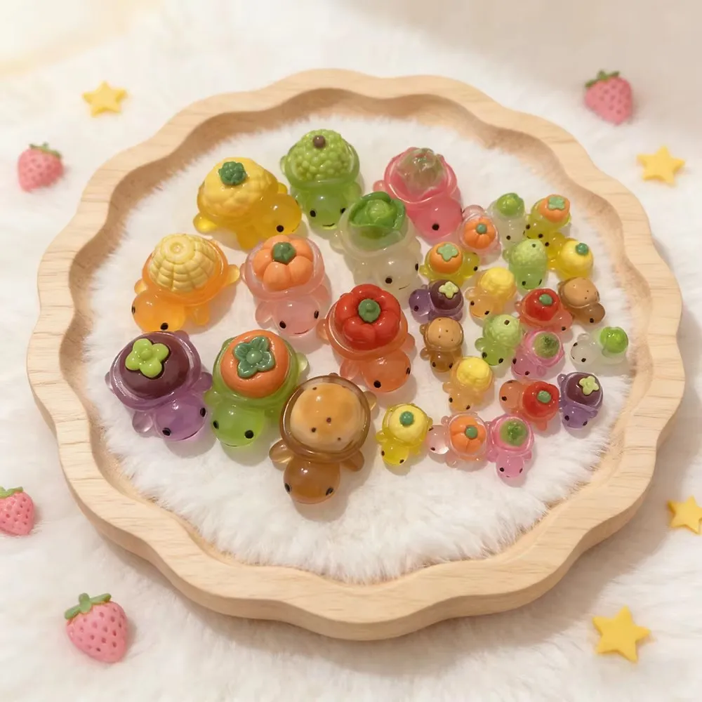 10pc Glow in the Dark Cartoon Turtle, Cute Resin Turtle DIY Craft Accessories, Fruit Vegetable Turtle For Desk Decor Car Ornamen