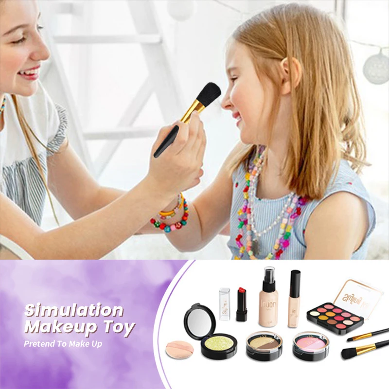 1 Set Girl Makeup Props Children's Pretend Play Simulation Cosmetics Toy Kit With Eyeshadow Palette And Lipstick Applicator