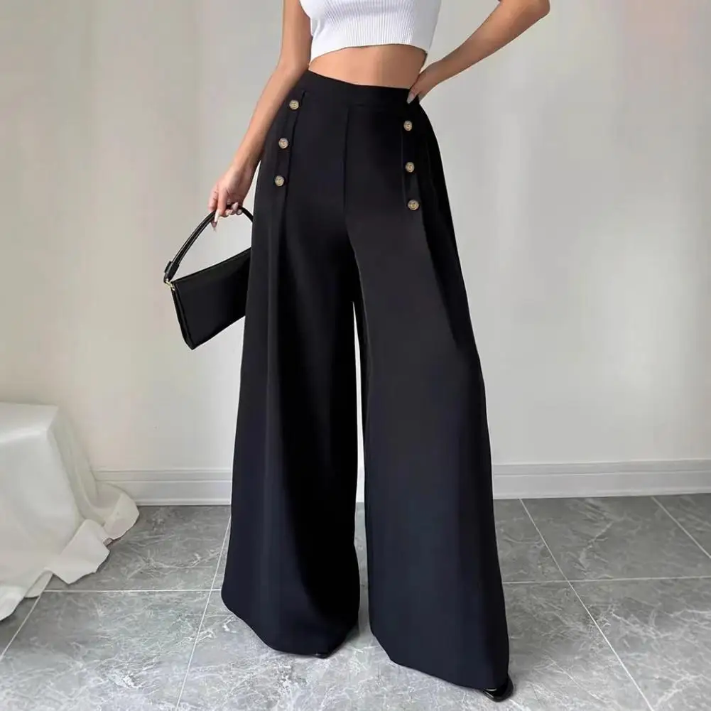 

New Women's Trousers Thin High Waist Chain Elastic Waist Elegant Office Black Casual Wide-leg Pants for Female
