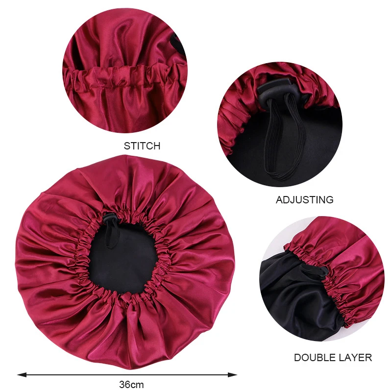 Cuffia in raso da uomo, in seta, per dormire, a doppio strato, con fascia larga, per capelli lunghi e ricci (nero + rosso Cuffia in raso da uomo, in seta, per dormire, a doppio strato, con fascia larga, per capelli lunghi e ricci (nero + rosso