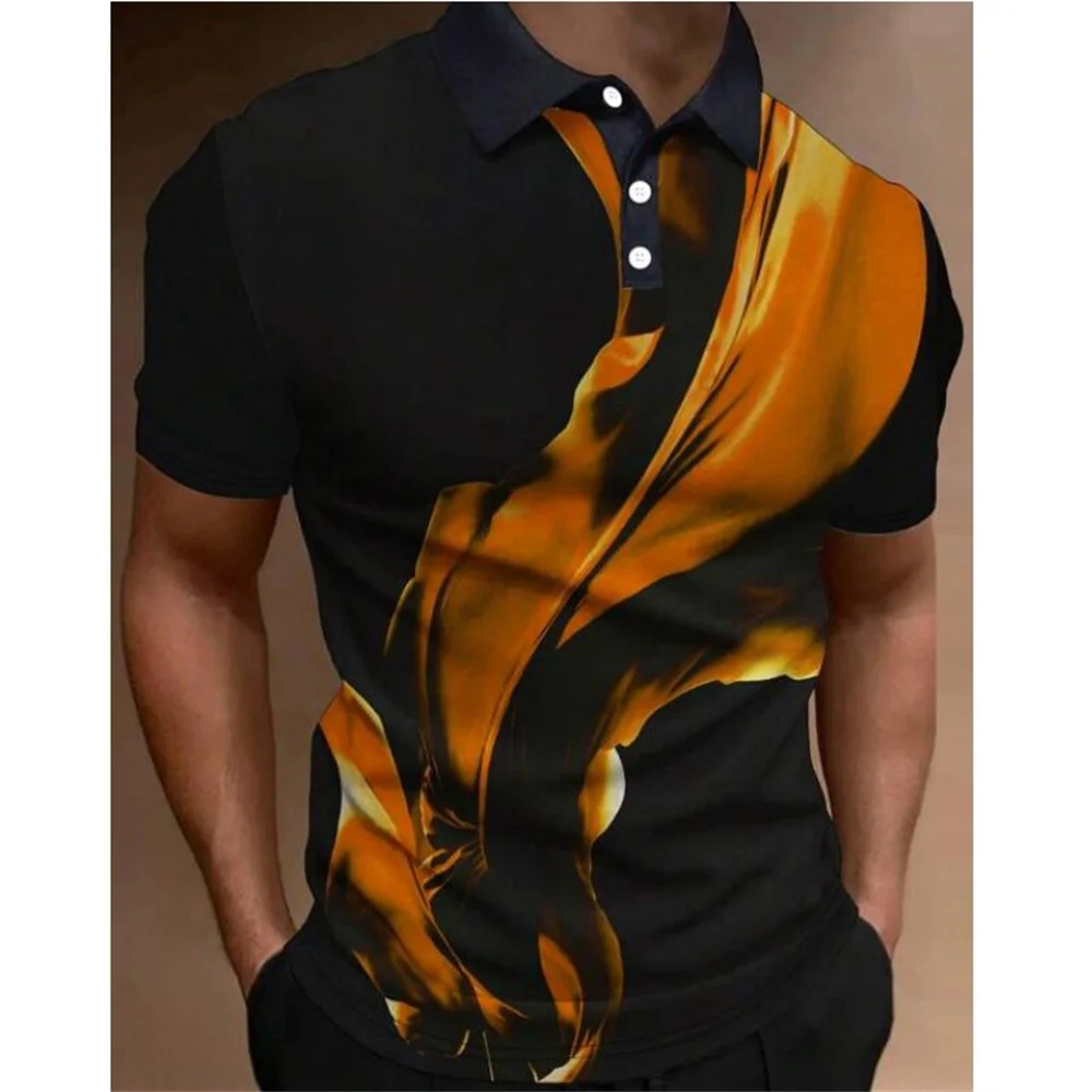 Men's Polo Shirt Fashion Gradient Line Summer Short Sleeve TShirts Casual Daily Lapel Tops Striped T Shirt For Men Clothing
