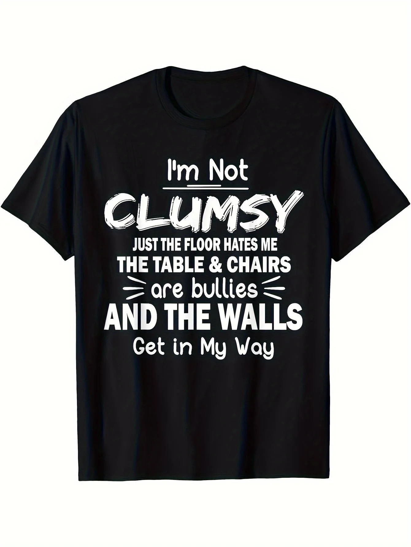 Mens Im Not Clumsy Humorous Graphic T-Shirt - Black Retro Casual Tee with Stretchy Comfort Fit, All-Season Machine Washable Top for Everyday Casual Wear