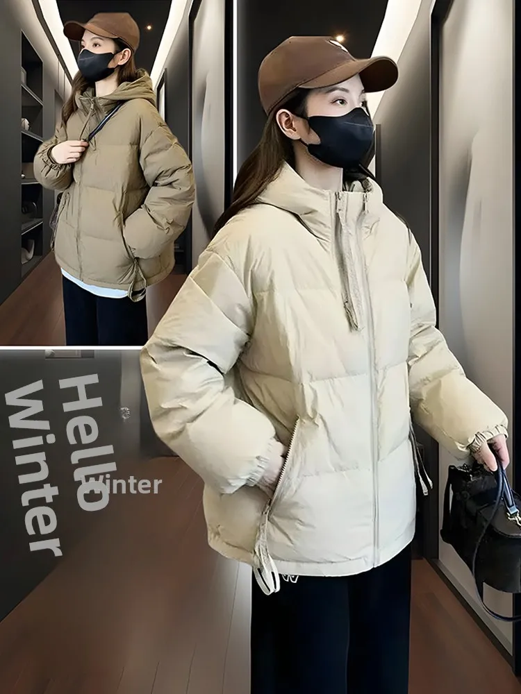 

2026 New Faionable Retro High-End Women's Hooded Jaet Comfortable Warm Sli Outerwear Korean Sle Pure Color Zipper