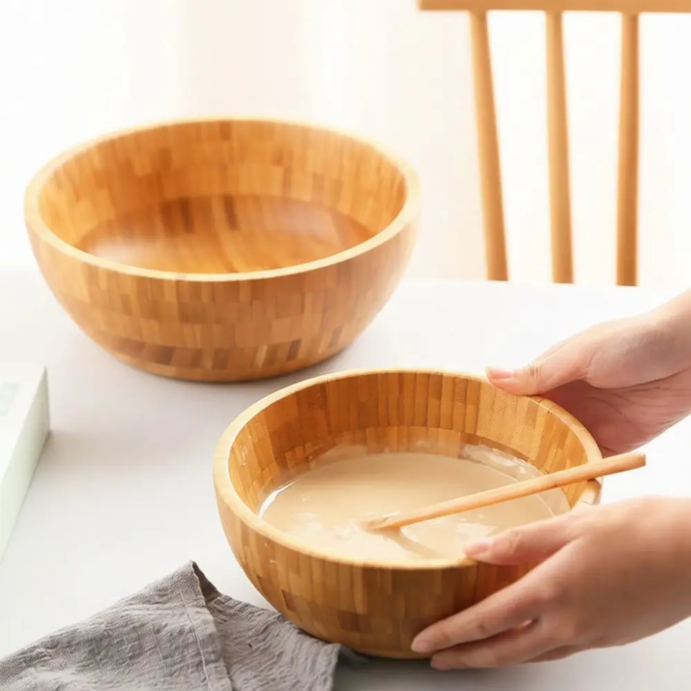 Handmade Organic Bamboo Bowl Natural Wood Serving Vessel Durable Salad Mixing Container Stylish Kitchenware Fine Finish Quality