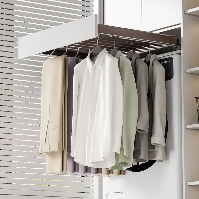 Invisible drying rack for washing machine, pull-up hidden type above balcony, multi-functional pants rack, telescopic slide rail