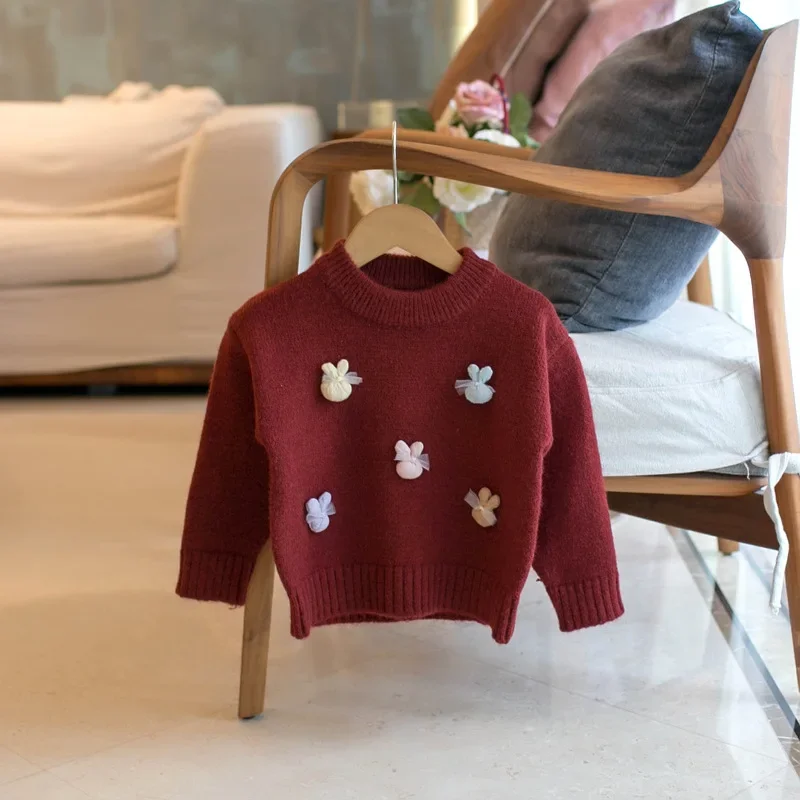 

2-6 Y Children's Sweaters Girls Cute Colorful Bunny Knitwear Pullover Spring Autumn Kid's Knit Tops