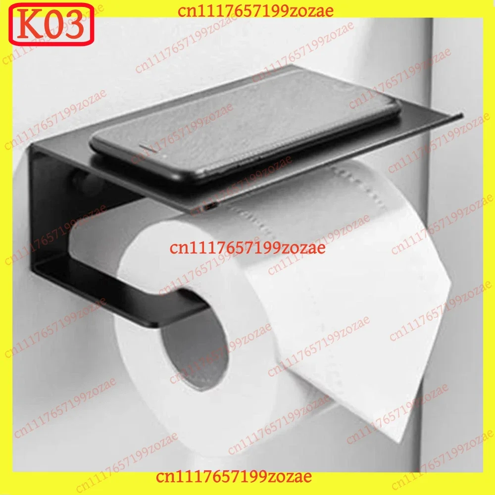 K03 Wall Mounted Black Toilet Paper Holder With Phone Storage Shelf Bathroom Replacement Accessory