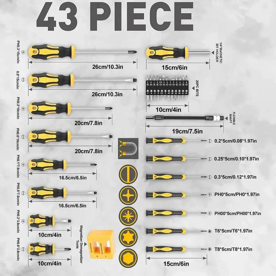 Magnetic Set 43 Piece Precision Phillips Screwdriver Bits With Sturdy Tool Box Repair Hand Tools