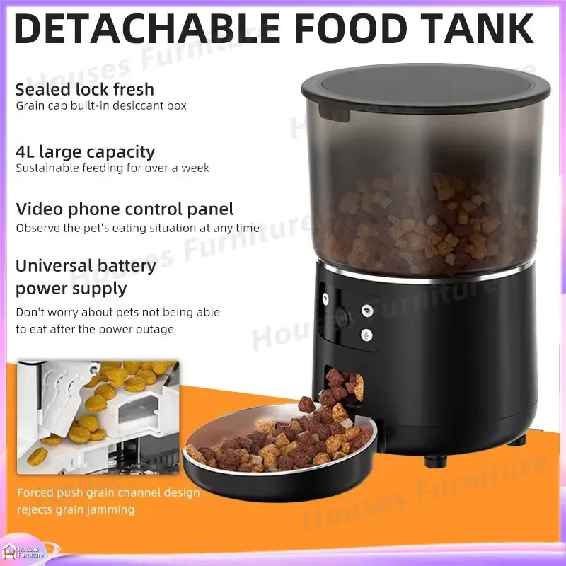4L Smart Automatic Pet Feeder for Cats and Dogs with APP Control Voice Recording Video Monitoring Scheduled Feeding Removable
