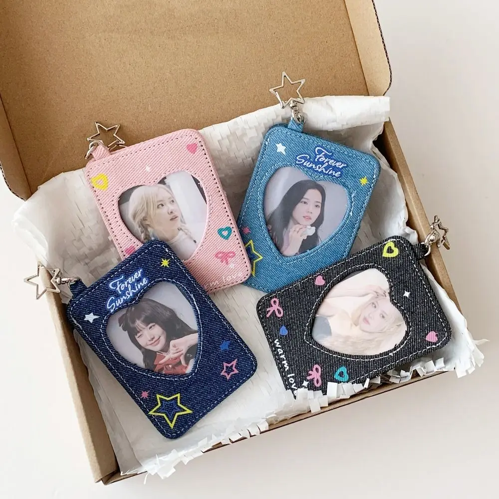 Fashion Y2k Denim Star Card Holder Backpack Hanging Card Case Bag Pendant Cards Protector Keychain Student Card Cover Photocard