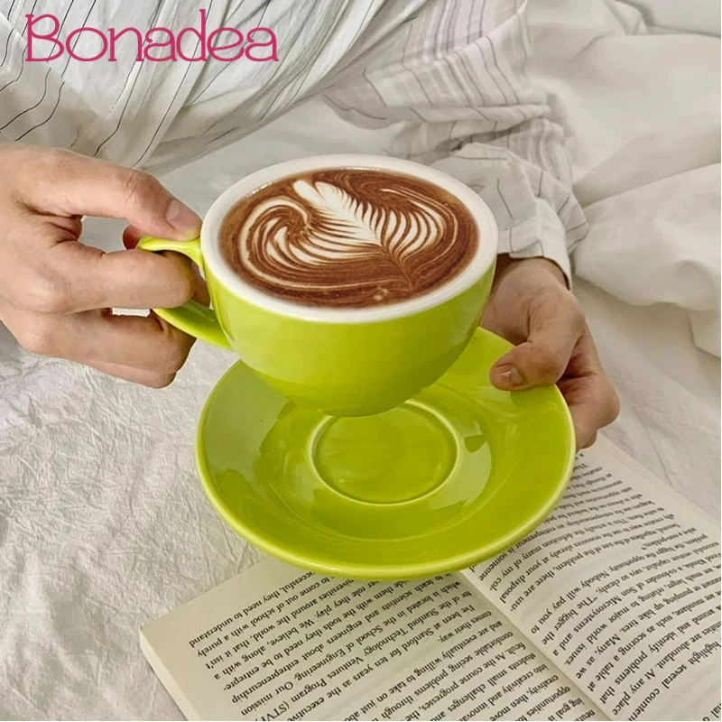 200/300ML Latte Milk Cups Creative Coffee Mug Many Colors Coffee Mugs Cup With Spoon And Saucer Home Cafe Accessories