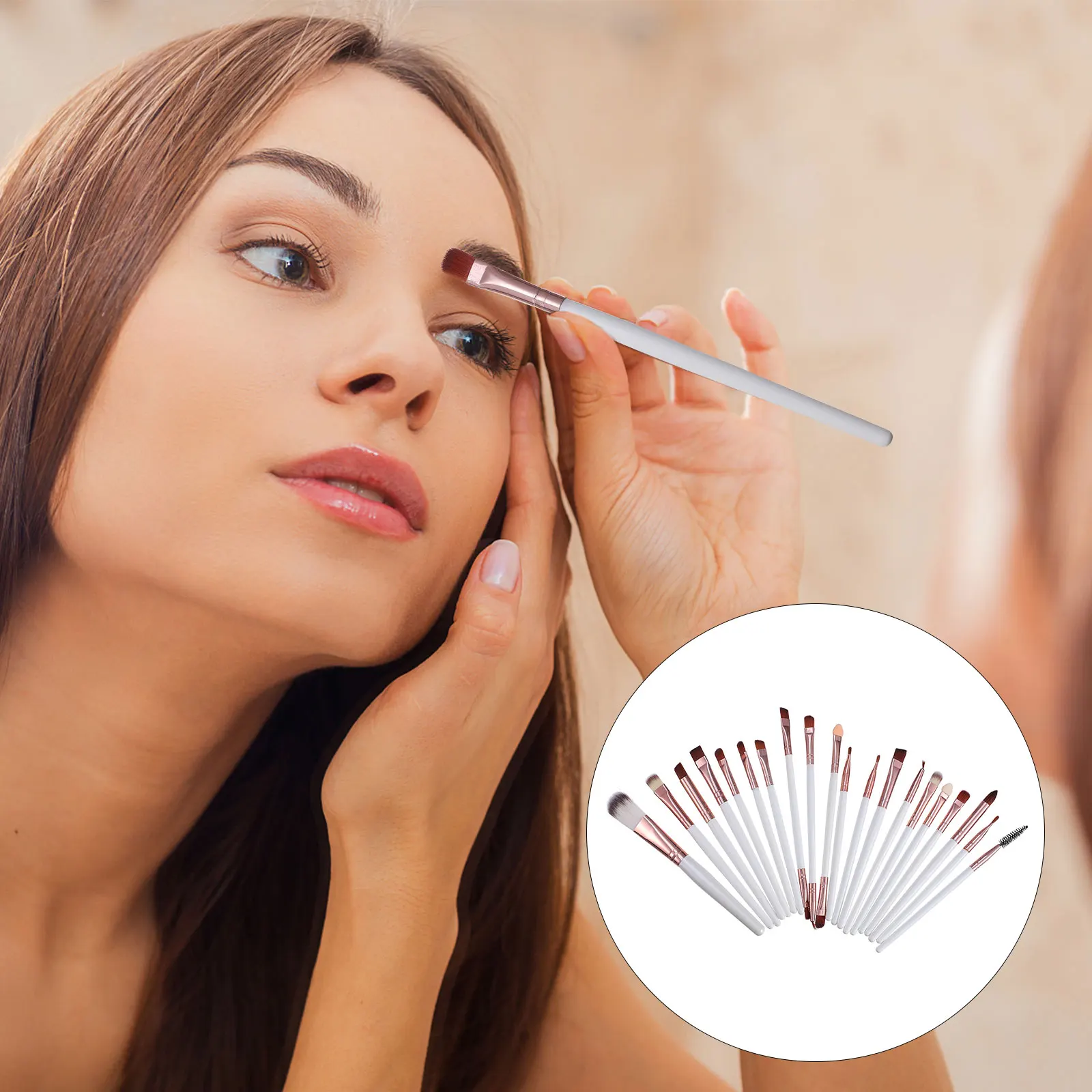 20本ブラシセット 木製ハンドル付き 濃密で柔らかい毛先 フルフェイスメイクアップ用 ファンデーション コンシーラー パウダー