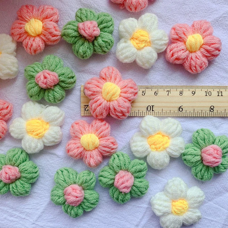 20Pcs 4.5Cm Puff Flower DIY Hand-knitted Milk Cotton Wool Hand Hook Flower Hair Clip Accessories Clothing Craft Supplies