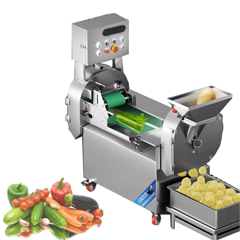 Cabeça dupla automática frutas vegetais mandioca cortador batata chips slicer máquina de corte trituração em cubos máquina de corte