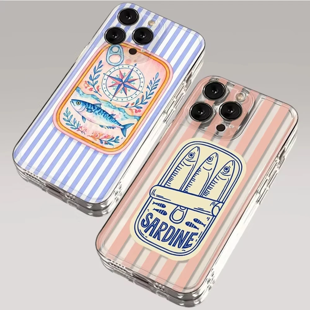 Cartoon Sardines Fis Striped Phone Case For Samsung S26 S25 S24 S23 S22 S21 S20 FE Plus Ultra Lite Edge 5G Clear Soft TPU Cover