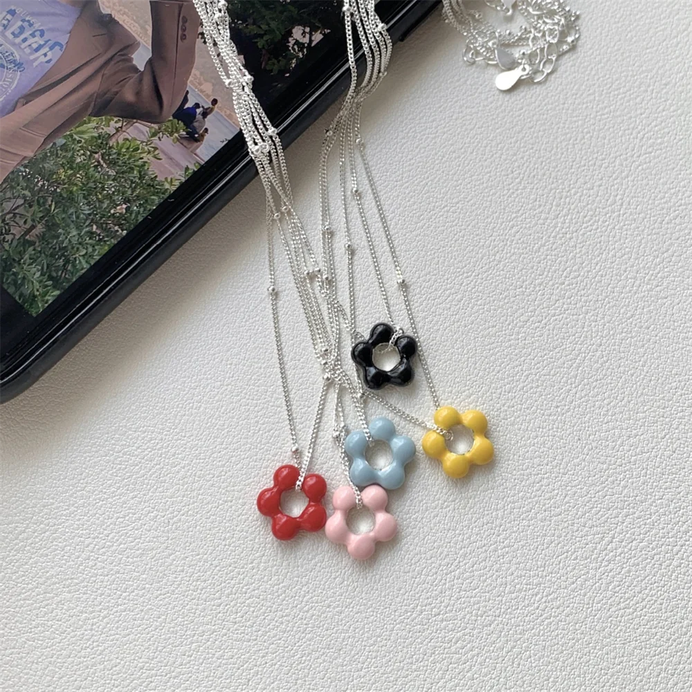 

Korean S925 Sterling Silver Collarbone Chain, Dopamine Colorful Flowers, Exquisite Design