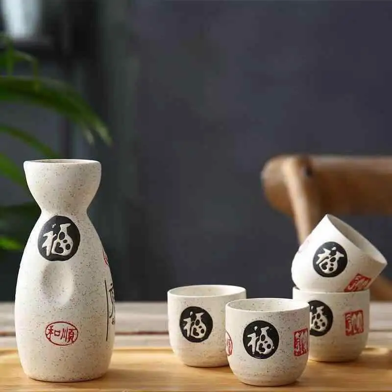 Ceramic Japanese Style Sake Drinkware 16 Pattern Maneki Neko Sakura Lucky Cat Wine Drinking Cup Bottle