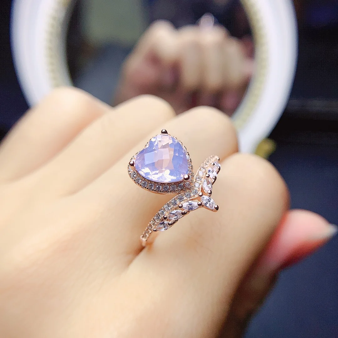 Nature Inspired Engagement Ring Natural Lavender Amethyst Heart Ring 925 Sterling Silver Lavender Moon Quartz Ring