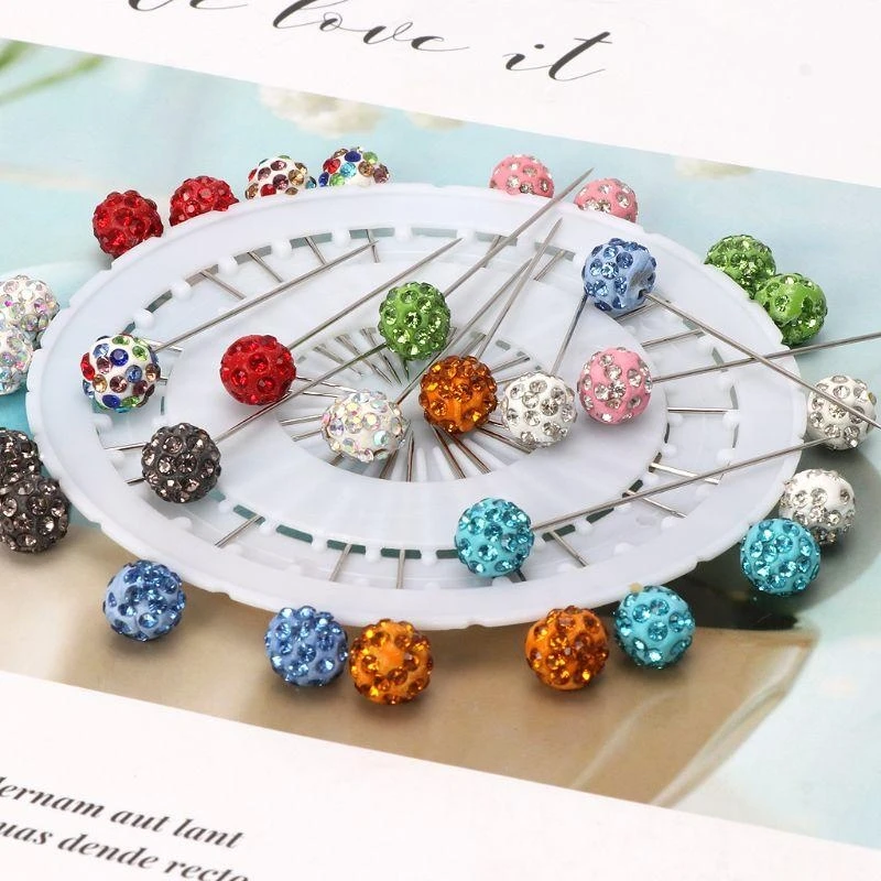 30PCS Fashion for Rhinestone Ball Pins Islamic Women Scarf Pin Muslim Hijab Pin