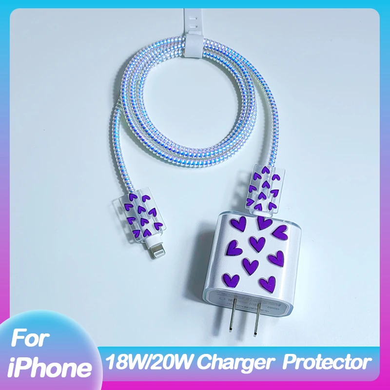 Purple Pink Cable Winding Protion For iphone Apple 20W Original Charger Protector Cover Cord Winder Spiral Protection Protective