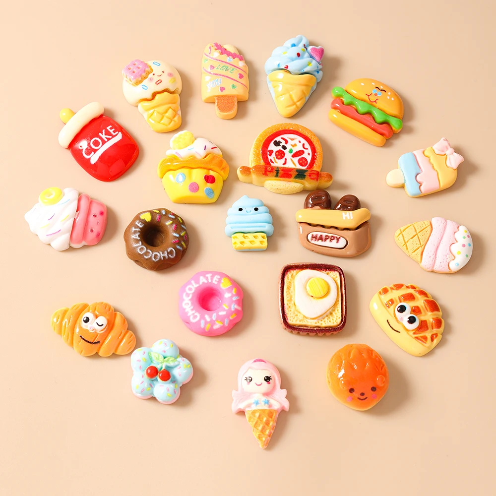 Leslie Mix Kawaii Cartoon Lebensmittel-Anhänger aus Harz, Flache Cabochons für Mädchen, DIY Nagelkunst, Handyhüllen, Haarspangen-Zubehör – Detail 3