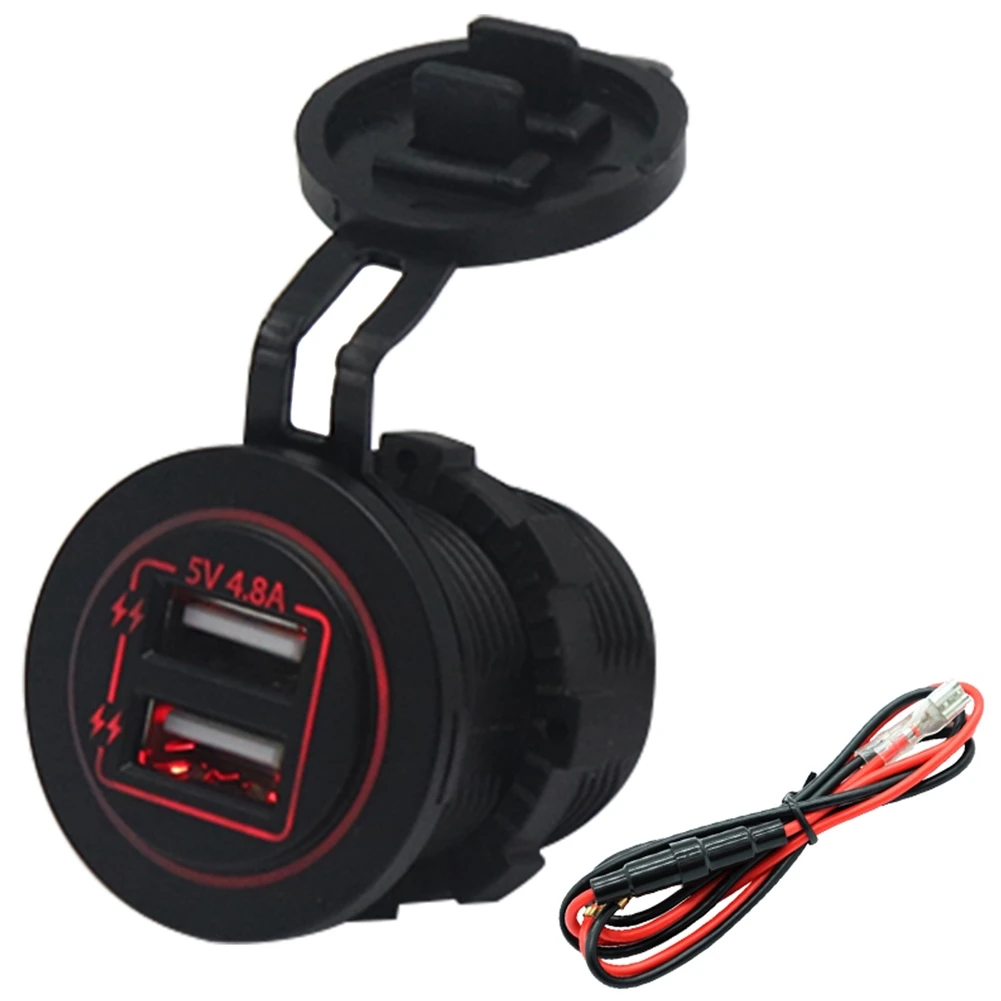 Dual USB Port Power Charger Socket Outlet with 60cm/23.6in Cable for 12V/24V Car Boat