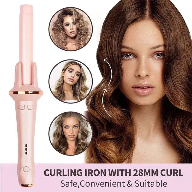Electric Salon Ceramic LED Auto Rotating PTC Hair Curler Iron with 4 Temperature Settings for Household & Hotel Use