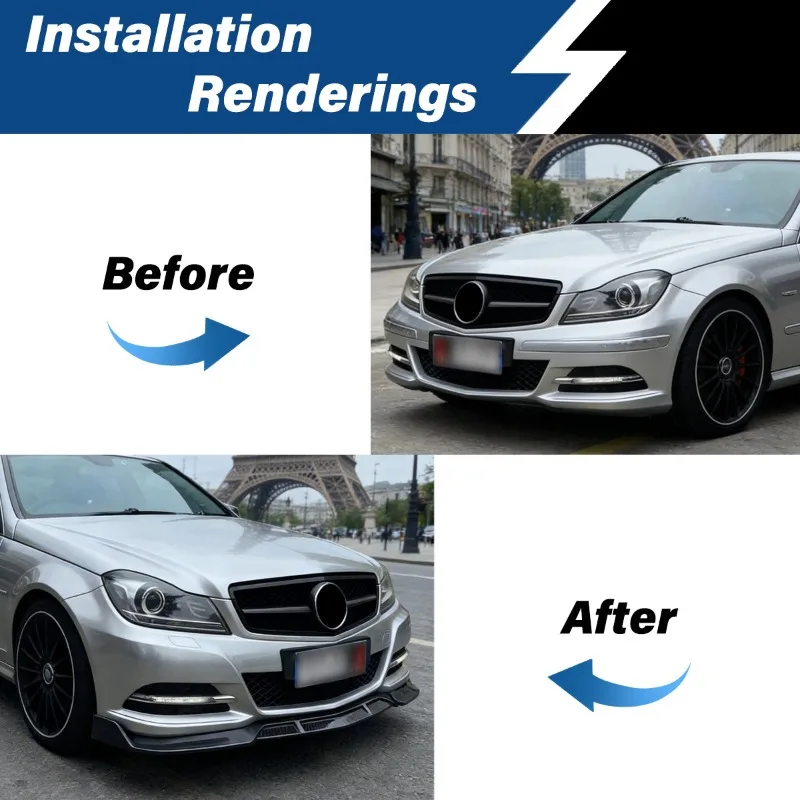 For Mercedes Benz C Class W204 2007 2008 2009 2010 2011 2012 2013 Racing Style Front Bumper Splitter Lip Body Modification Kit
