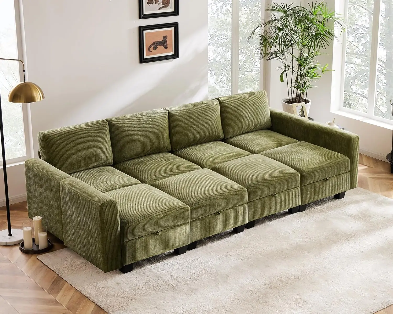 

Modular Sectional Couch with Storage Chaises,Modular Sleeper Sofa,Sectional Sofa Bed for Living Room,Apartment,Linen