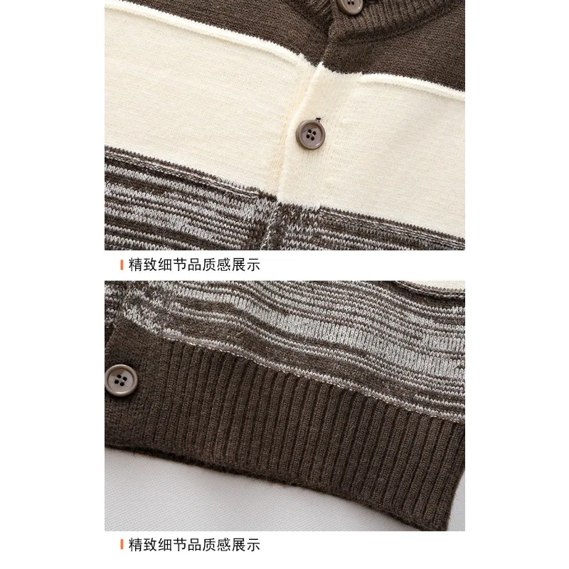 가을 겨울 스탠드 칼라 루즈 스웨터 남성 코트 버튼 긴팔 가디건 배색 패션 상의