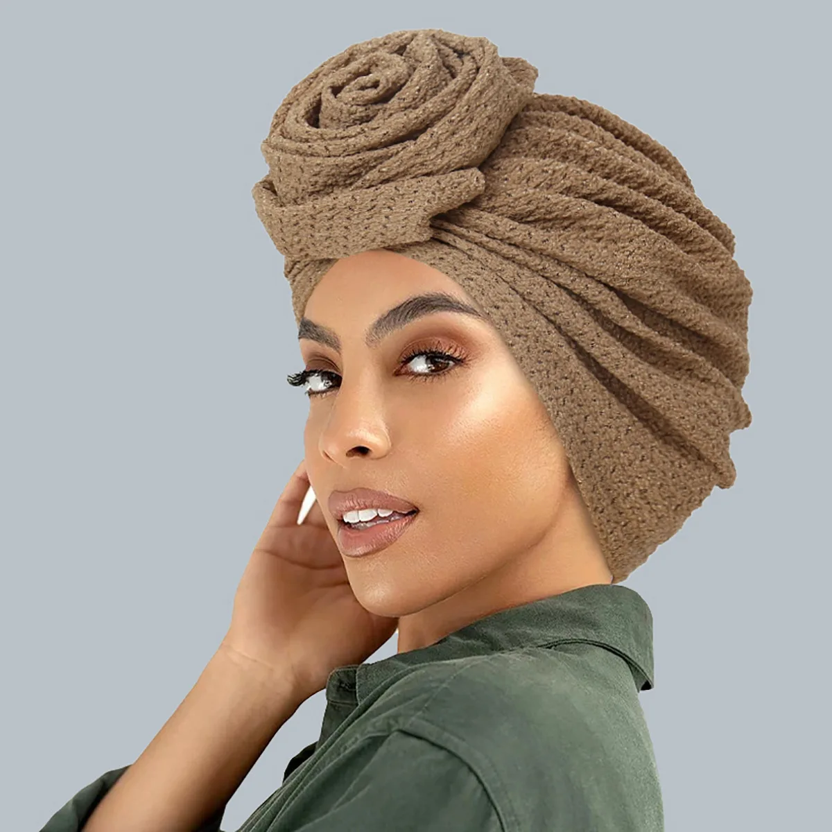 Fashionable Women\'s Solid Color Hijab Turban Bonnet Flower Decor Ramadan Head Wrap Head Scarf Cap Indian Hat Headwear