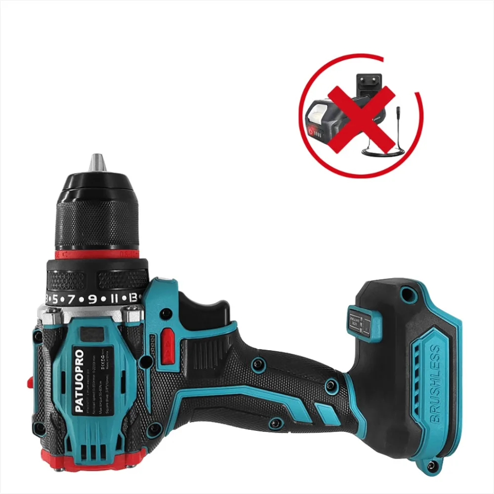 

Brushless Impact Electric Drill 21 Torque Cordless Drill Variable Speed Handheld Rechargeable Power Tool For Makita 18V Battery