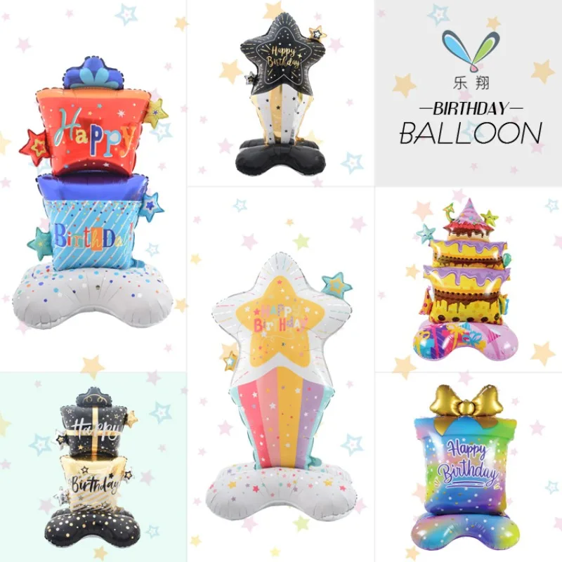 

New Hot Selling Large Standing Base Series Children's Birthday Gift Box Party Decoration Layout Aluminum Film Balloon Card