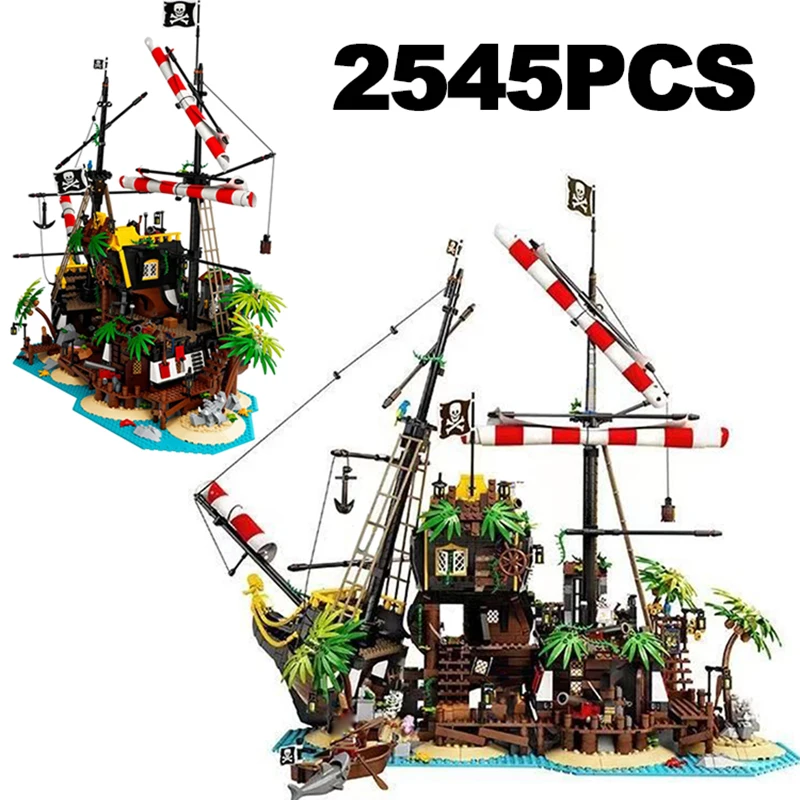 Bloques de construcción de Piratas de Barracuda Bay, 2545 Uds., buque de guerra, velero, Aventuret caribeño, juguete de ladrillo, regalo para niños y adultos