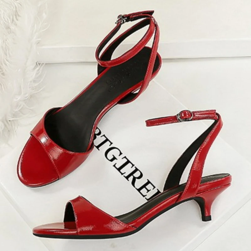 BIGTREE Shoes Retro Open-toe Mid-heel Sandals Kitten Heel Back Strap Brown Solid Concise French Style Sexy Fashion Women Shoes