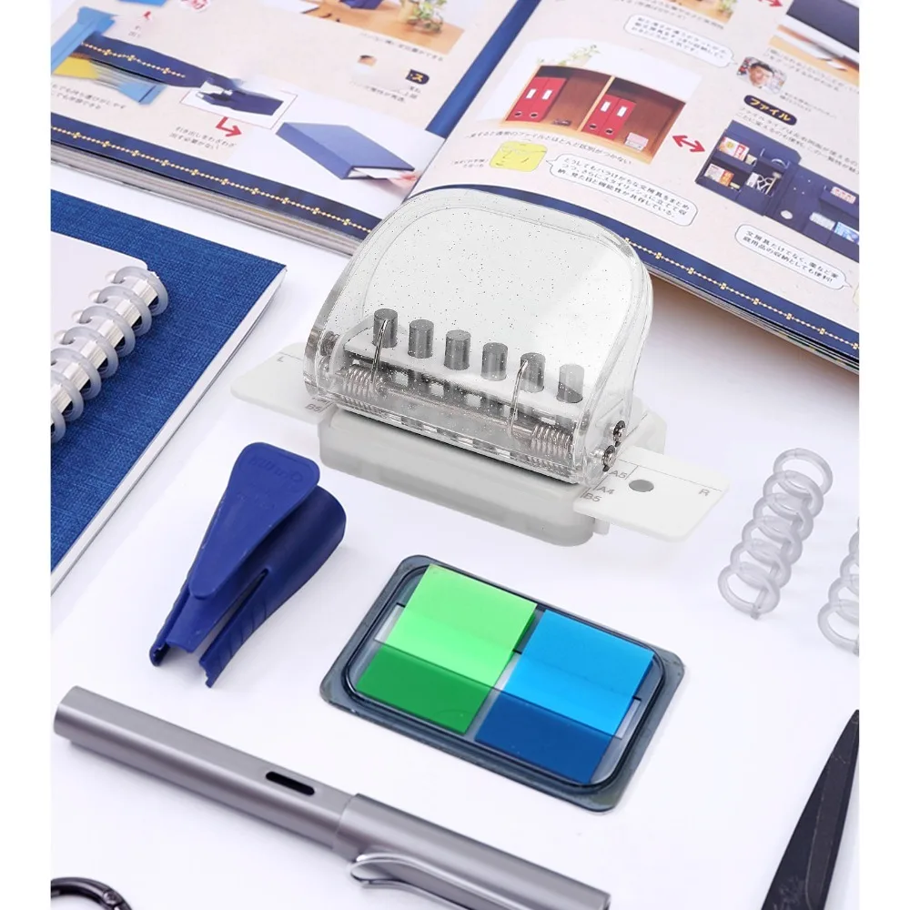 ABS 6 Hole Paper Punch Mini Size Portable Manual Paper Punch Compatible with A4 B5 A5 Colorful Casing Office Hole Punch