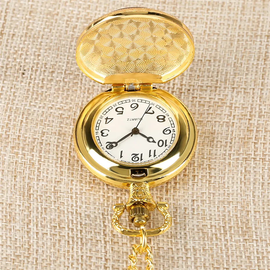 Goldene Quarz-Taschenuhr im Dankes-Design mit Halsketten-Anhänger, Weltzeit-Funktion, analoge Anzeige für Damen, Herren, Kinder