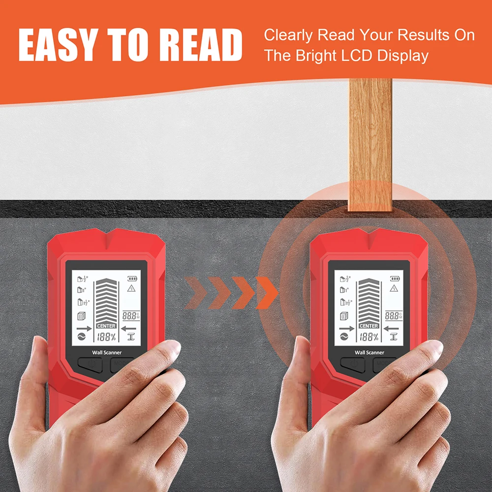 HW-910 Настенный сканер Шпилька Настенный сканер Металлоискатель Провода переменного тока Кабель ПВХ Водопровод Металлический сканер по дереву