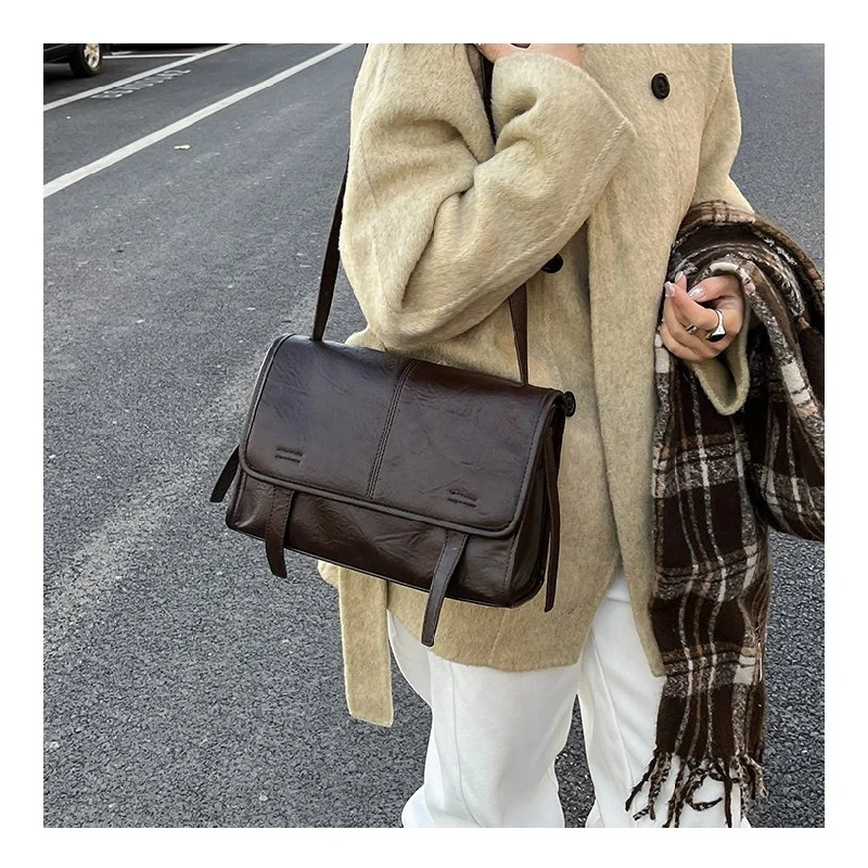 

Popular Classic Elegant Leather Women Handbag Trendy Paris Designer Style Casual Simple Vintage Ladies Crossbody Bag