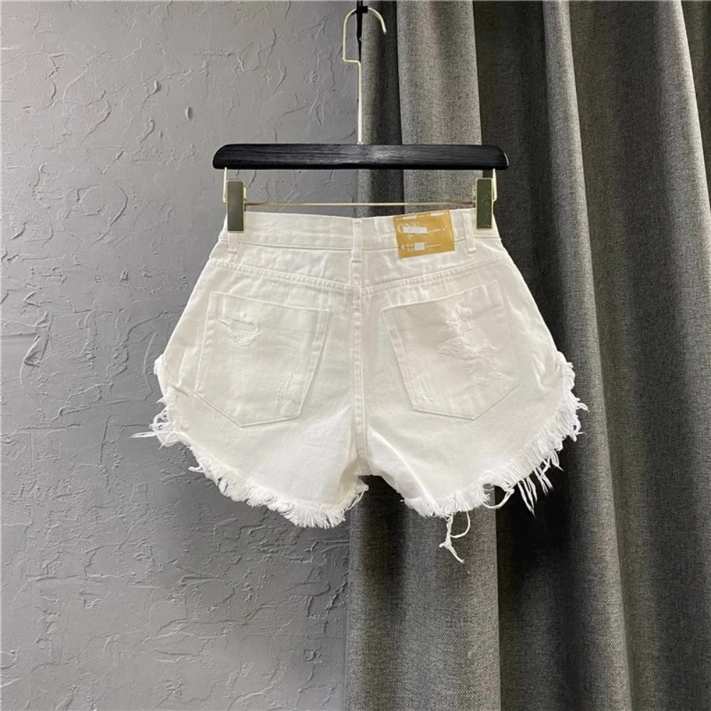 Retro Baddie Style Tassel Raw Edge Low Waist Denim Shorts For Women Fashion Casual Daily Versatile Ripped Ultra Short hot Pants view 6