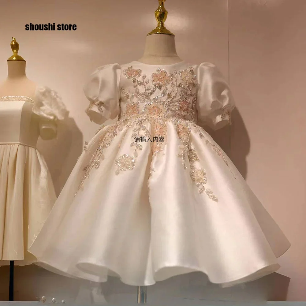 

Little Girl Christening Gowns Beading Toddler Girl's Baptism Dresses Glitter Sequins Newborn Baby Infant First Communion Dresses