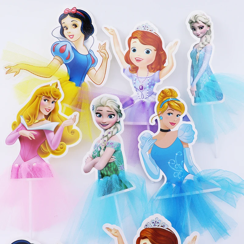 1/2/5/10PCS Cake Decorations Disney Princess Frozen Snow White Sofia Girl Birthday Baby Shower Cupcake Toppers Wedding Cake Flag